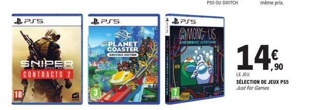 Une Sélection De Jeux pour PS5 Just For Games -18 €,90: Sniper Shost Warna, Contracts 2, Planet Coaster Console Edition, PSS, Among Us Create Editoon - PS5 ou Switch