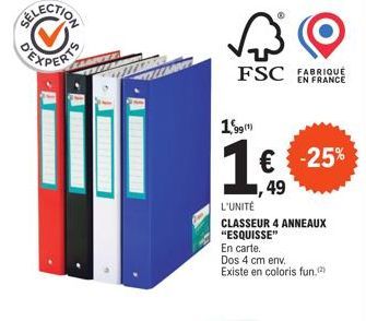 Lot de 16 Classeurs 4 Anneaux Esquisse -25% : Existe en 2 Coloris Fun - Dos 4cm Env. - En Carte - EXPERT FSC 1991
