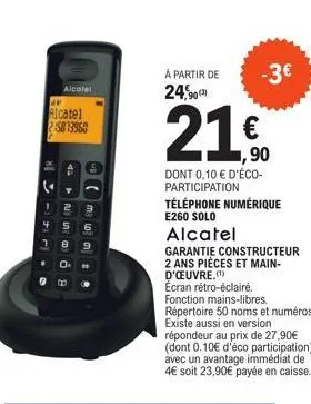 téléphone numérique e260 solo d'alcatel : à partir de 24,90€ + éco-participation & garantie 2 ans !