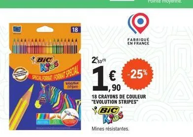bic evolution stripes - 18 crayons à mines résistantes -25% de réduction !.