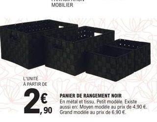 2€0 - Panier de Rangement Noir en Métal et Tissu: Petit, Moyen & Grand Modèle Disponible!