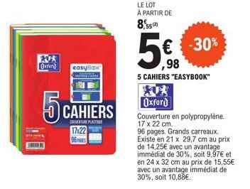 Lot 5 Cahiers EasyBook Oxford -17x22 cm- 96 Pages -30% - à partir de 5,98€