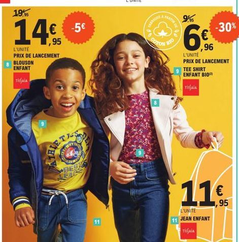 Promo -30% sur Tee Shirt Enfant BIO TISSAIA : à partir de 8,19 € l'unité.