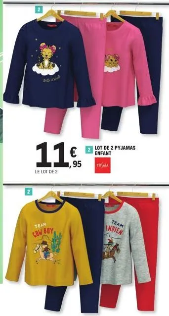lot de 2 pyjamas enfant tisaia team andien - 2 pour 11€95 !