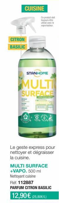 Nettoyage Express et Dégraissage Facile : CITRON BASILIC MULTI SURFACE STANHOME +VAPO. 500