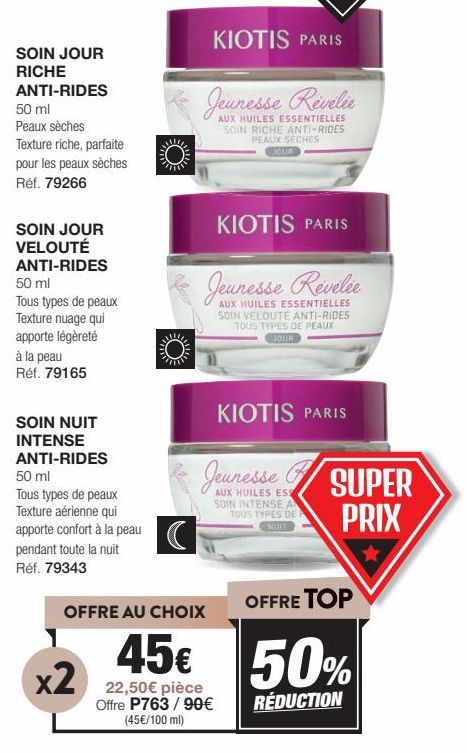 Doux Soins de Jour Anti-Rides pour Tous Types de Peaux: Texture riche, parfaite pour les peaux sèches. Réf. 79266; Texture nuage, à la peau. Réf. 79165 - 50ml