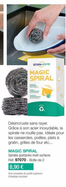 Désincruste sans Rayer: MAGIC SPIRAL Acier Inoxydable - Idéal pour Casseroles, Poêles et Grilles de Four.