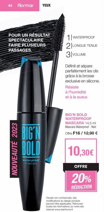 BIG'N BOLD mascara résistant à l'eau: 2023 Nouveauté! 1 Longue tenue, 2 Volume et 3 Définition parfaite des cils!