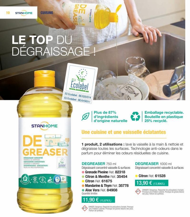 Stanhome Greaser : Le dégraissant parfait pour votre vaisselle et surfaces ! Promo 10 bouteilles.