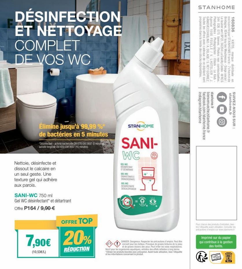 Désinfectant Bactéricide/Fongicide: Éliminez 99,99% de Bactéries en 5 min.! Nettoyage F et Complet de Vos WC!