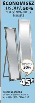 « miroir nordborg en mdf*, eucalyptus massif & verre - 140xh160xps5cm - 45€ (50% de réduction) »