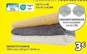 svanvik : serviettes 100% coton standard à 2€, lot de crochets 25-pièces à 3€ - jusqu'à 6,50€!
