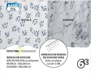 Promo! Rideaux de Douche Motala et Gudhem à Petits Prix Permanents - 60% PE/40% EVA ou Polyester, Acier et Acrylique Anneaux.