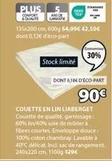 couette en lin liaberget : qualité et confort garantis - 135x200 cm, 600g - prix promo : 54,99€ au lieu de 90€ - éco-part : 0,18€ - stock limité !