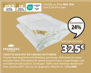 Économisez 24% sur le Dontomedeco-Part Kronborg de Geittinden - Couette en Duvet de Canard Haut de Gamme Anti-Allergique!.