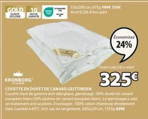 économisez 24% sur le dontomedeco-part kronborg de geittinden - couette en duvet de canard haut de gamme anti-allergique!.