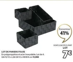 lot de paniers folke: 4 paniers pp & inox à 11,99€, economie 41%, 7€ seulement!