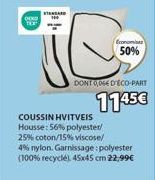 Housse de Coussin OIKO HVITVEIS: Polyester/Coton/Viscose/Nylon, 45x45 cm, 1145€ (004 DECO-PART), Garnissage Polyester (100% recyclé), 22,99€.
