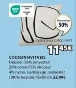housse de coussin oiko hvitveis: polyester/coton/viscose/nylon, 45x45 cm, 1145€ (004 deco-part), garnissage polyester (100% recyclé), 22,99€.