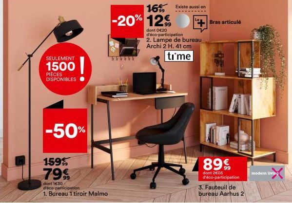 Ne manquez pas l'occasion - Malmo Bureau 1 tiroir, Lampe de Bureau Archi2 H 50% Moins Chère, Seulement 1500 Pièces!