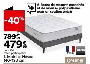 Matelas Hévéa 140x190 cm – 40% de Réduction, 7999 479€ dont 10€ d'éco-participation (Dreamea RESSORTS)