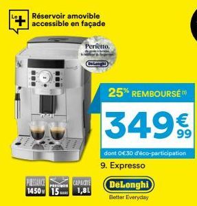 Expresso DeLonghi Better Everyday - Puissance élevée, capacité 1,8L et 25% remboursés ! 3499€ dont 0€30 d'éco-participation.