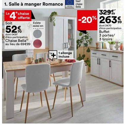 Promo de -20% : Chaise Bella Romance à 263€ avec 1 Allonge Incluse!