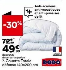couette totale défense fabrique in france -30% ! anti-acariens, anti-moustiques et anti-punaises de lit, 49€ dont 0 €18 d'éco-participation dodo.