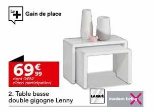 table basse lenny à 69€ - éco-participation de 0€82 - double gigogne & laque modern living