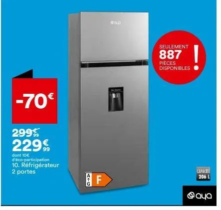 promo: -70€ sur le réfrigérateur 2 portes atg f 200 - 206l - 887 pièces disponibles