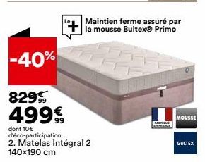 Matelas Intégral 2 Bultex Primo 140x190 cm à 499€ (-40%) avec 10€ d'Éco-Participation!