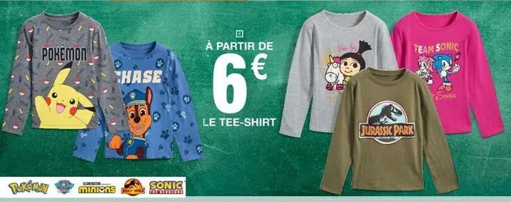 tee-shirts vils team sonic & jurassic park à 6€ ! - pokémon chase