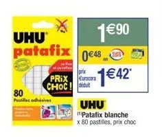uhu patafix blanche, 80 postilles adhésives choc à 1€42: profitez de notre prix eurocora incroyable!