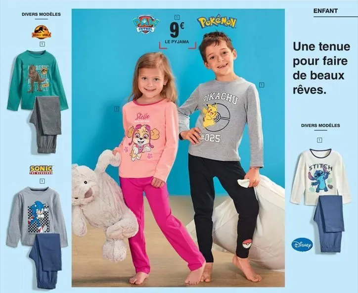 tenue pikachu #025 pour rêves merveilleux: b sonic patrol stella pokémon 9€, disney stitch enfant divers modèles!
