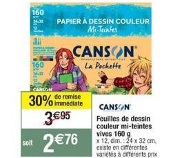Promo Canson : 30% de Remise sur La Pochette Papier à Dessin Mi-Teintes Vives 160 g x 12