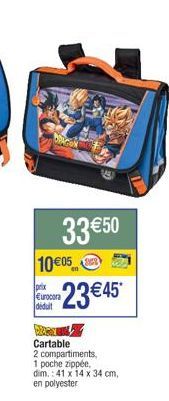 Cartable 2 compartiments, 1 poche zippée -41 x 14 x 34 cm -Polyester, à partir de 33 €50 seulement avec Eurocora!