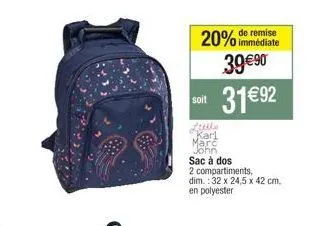 little karl marc john sac à dos - 20% de remise | 2 compartiments, 32x24.5x42 cm, polyester | 39€90 -> 31€92