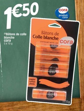 Offre Spéciale : 2 Bâtons de Colle Blanche 5 x 10 g Cora + 40 Bâtons de Colle Blanche STATEN MET WITTE LUM Cora X10g | 1€50!