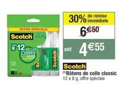 promo spéciale: économisez 30% sur le scotch classic, 12 bâtons 8g à prix réduits: 6€50 pour 4€55!