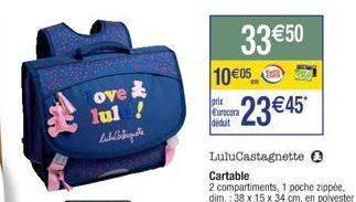 Réalisez une Économie de 10€ avec le Cartable 2 Compartiments LuluCastagnette, en Polyester, 38x15x34cm !.