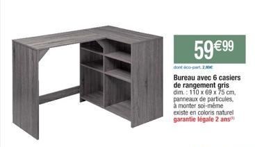 Bureau 6 Casiers 110x69x75cm - 59€99 - Éco-Participation incluse - Garantie 2 ans - Panneaux de Particules - À monter soi-même.