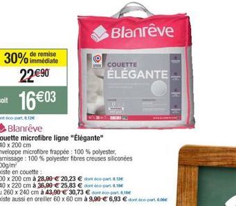 Couette Blanrêve Élégante, 100% polyester, remise de 30%! 140 x 200 cm pour 16€03