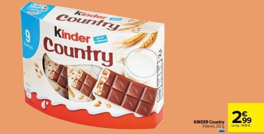 Kinder Country CERBIL COM 9 Barres - 212g - 2.99€ - 14,10€ de Remise!