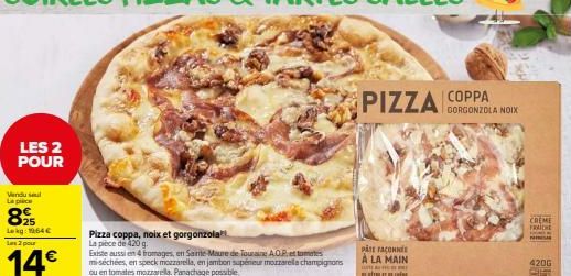 Pizza Coppa - Gorgonzola, Noix & Crème Fraiche 420g : 2 pour 1 ! Façonnées à la main !