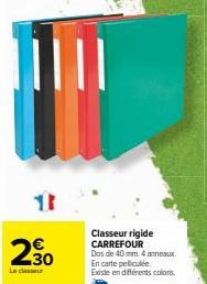 CARREFOUR : Le Classeur Rigide, Dos 40mm et 4 Anneaux, en Carte Peliculée, en Différents Colors!