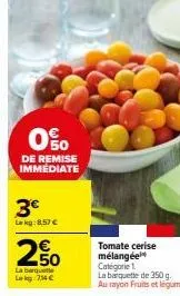 promo ! tomate cerise mélangée -8% de remise immédiate - à seulement 7,14€/kg”