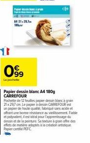 Papier Dessin CARREFOUR A4 180g : Pochette de 12 Feuilles à Prix Réduit !”