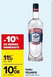 vodka poliakov 375% vol, 70 cl : -10% de remise immédiate, prix réduit à 14,40€!