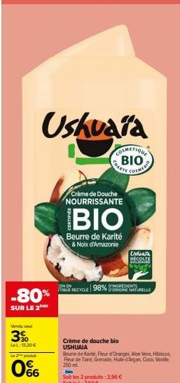 Crème de Douche NOURRISSANTE BIO au 80% de Réduction - Beurre de Karité & Noix d'Amazonie - Ushuaia Cosmétique.