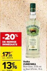 Jusqu'à 20% de Réduction Immédiate sur la Vodka ZUBROWKA Bison Grass 37,5% Vol et Rosé 32% Vol 70cl!